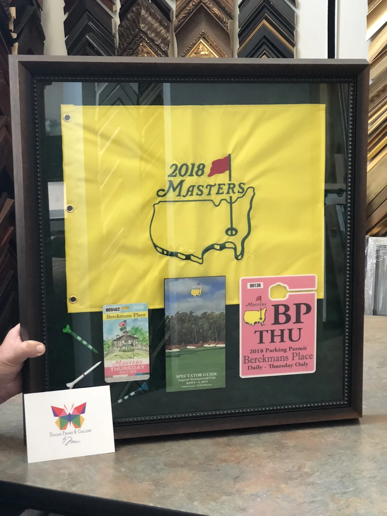 Golf memorabilia framed as a keepsake